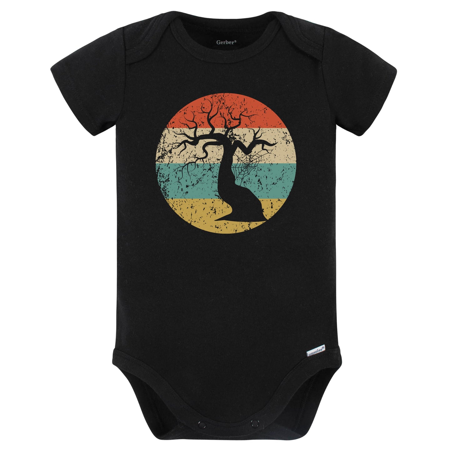 Retro Halloween Scary Haunted Tree Silhouette Creepy Spooky Baby Bodysuit (Black)