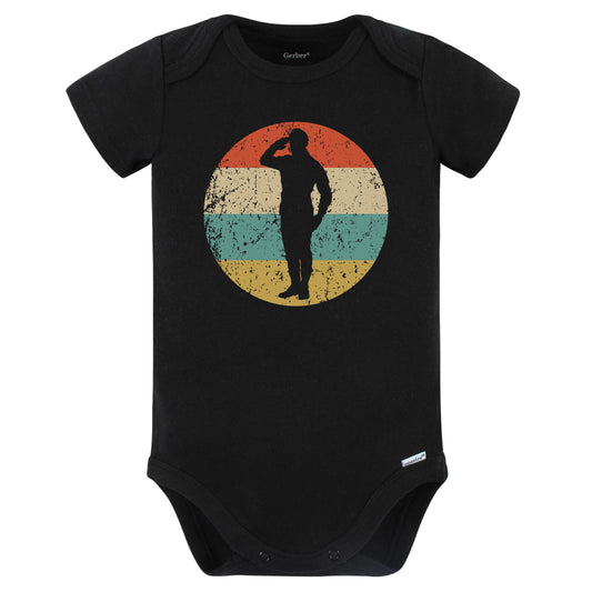 Military Man Salute Silhouette Retro Soldier Baby Bodysuit (Black)