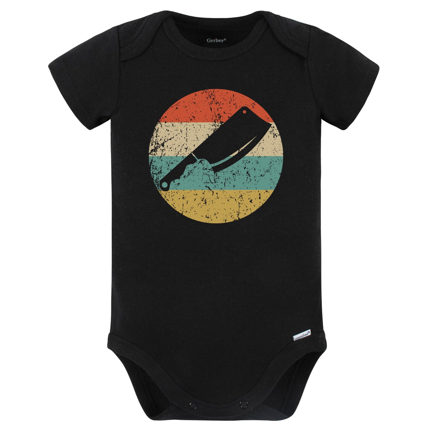 Meat Cleaver Knife Silhouette Retro Butcher Chef Baby Bodysuit (Black)