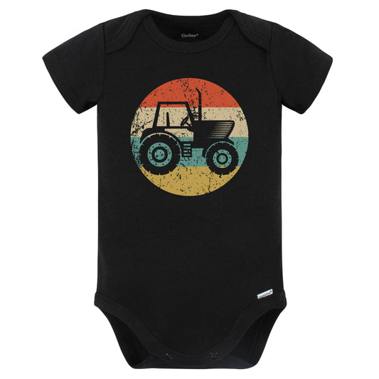 Farm Tractor Silhouette Retro Farming Farmer Baby Bodysuit (Black)