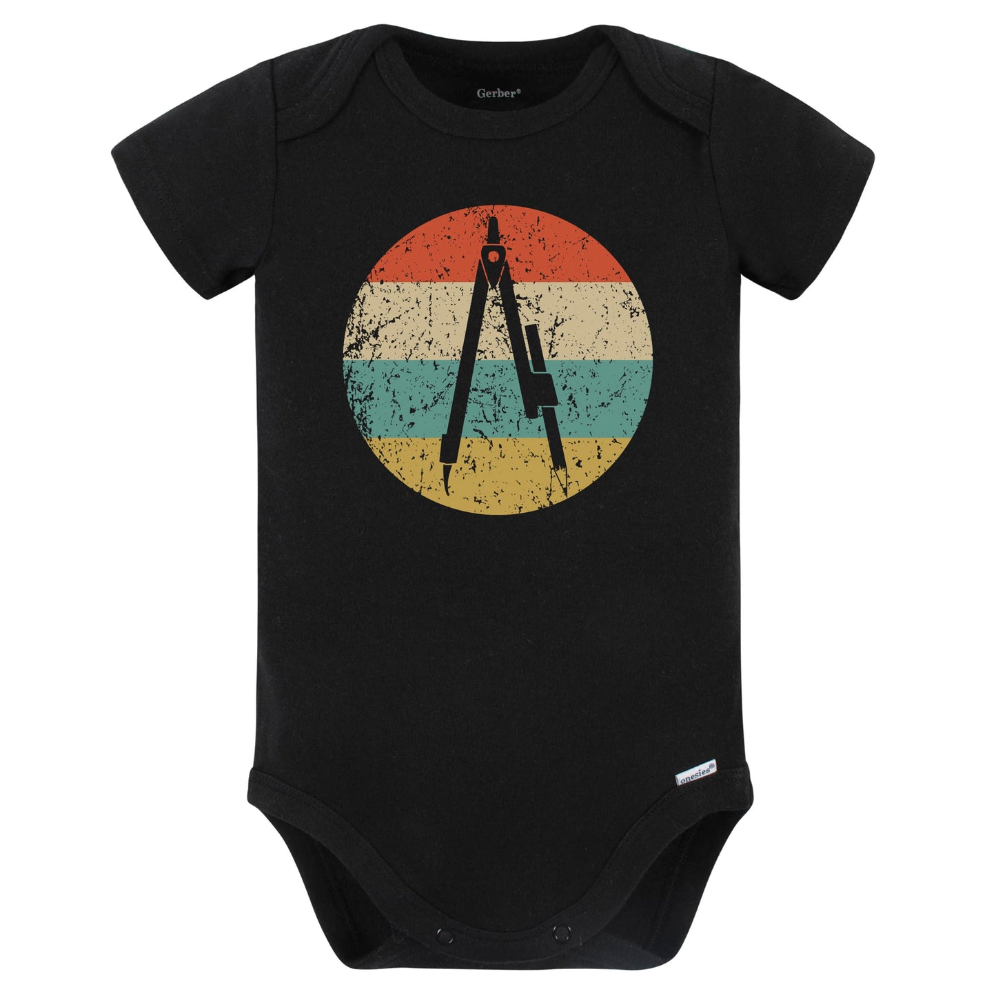 Pencil Compass Silhouette Retro Architect Engineer Baby Bodysuit (Black)