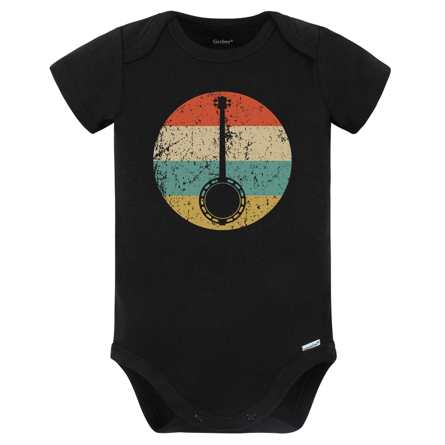 Banjo Silhouette Retro Music Musician Musical Instrument Baby Bodysuit (Black)