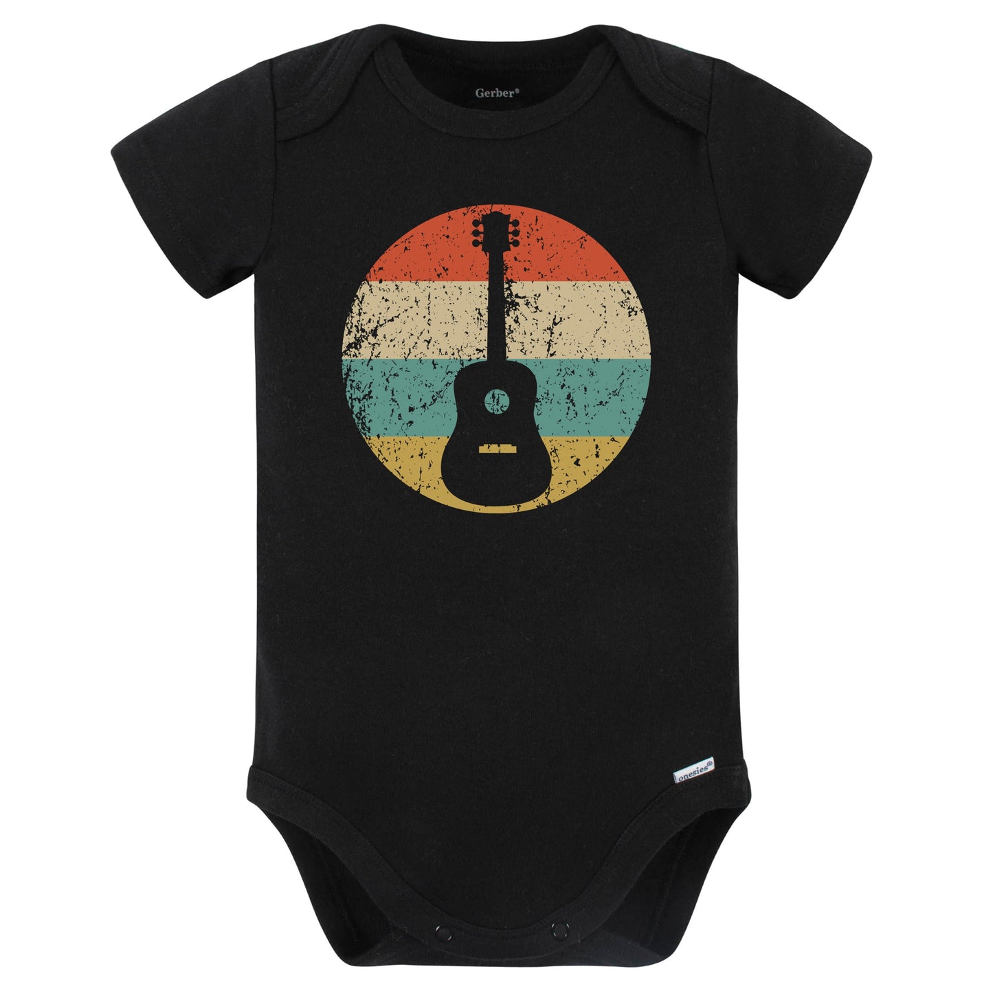 Classic Acoustic Guitar Retro Music Musical Instrument Baby Bodysuit (Black)