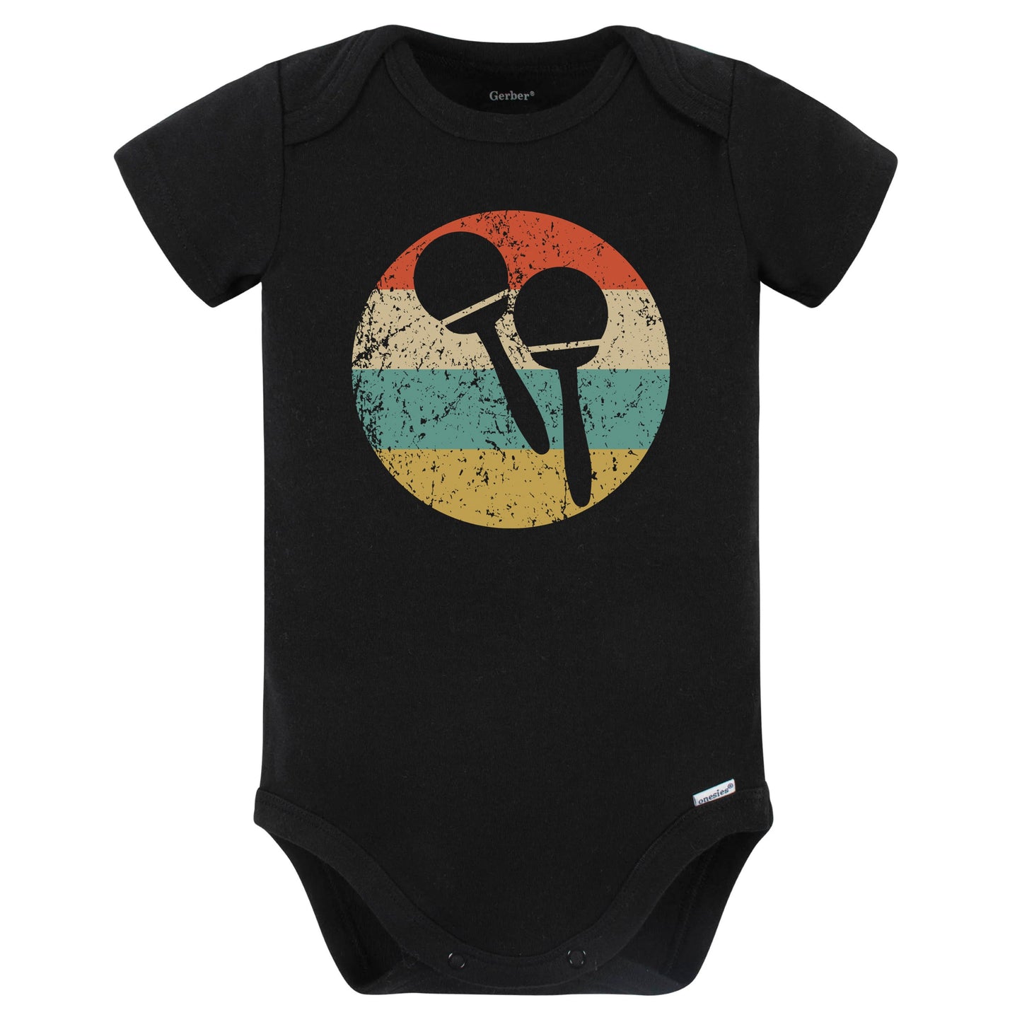 Maracas Silhouette Retro Salsa Music Musical Instrument Baby Bodysuit (Black)