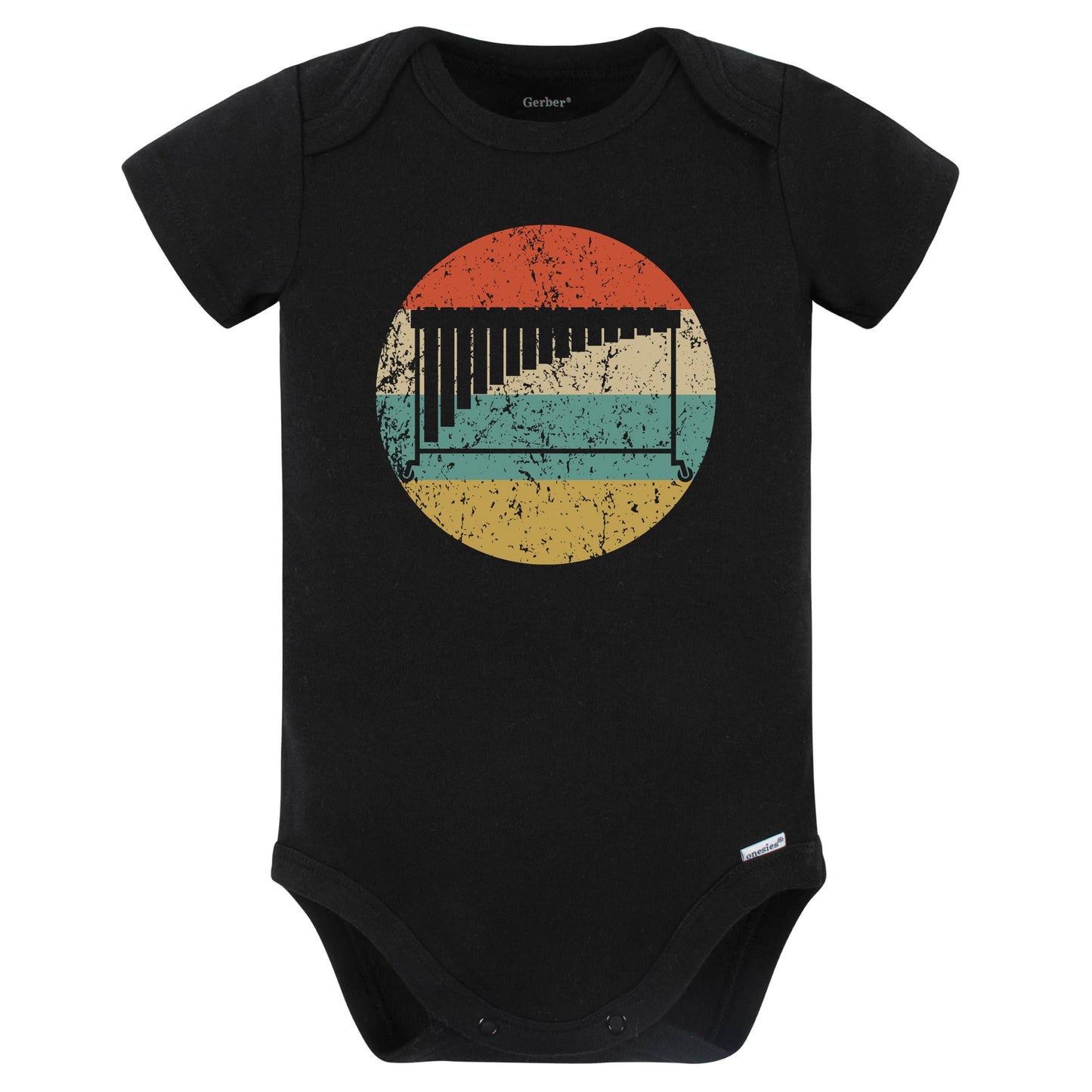 Marimba Silhouette Retro Music Musician Musical Instrument Baby Bodysuit (Black)
