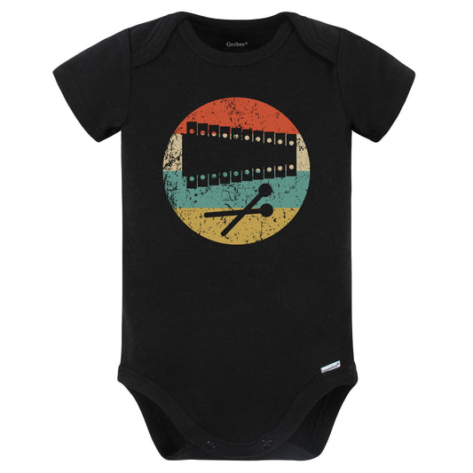 Xylophone Silhouette Retro Music Musician Musical Instrument Baby Bodysuit (Black)