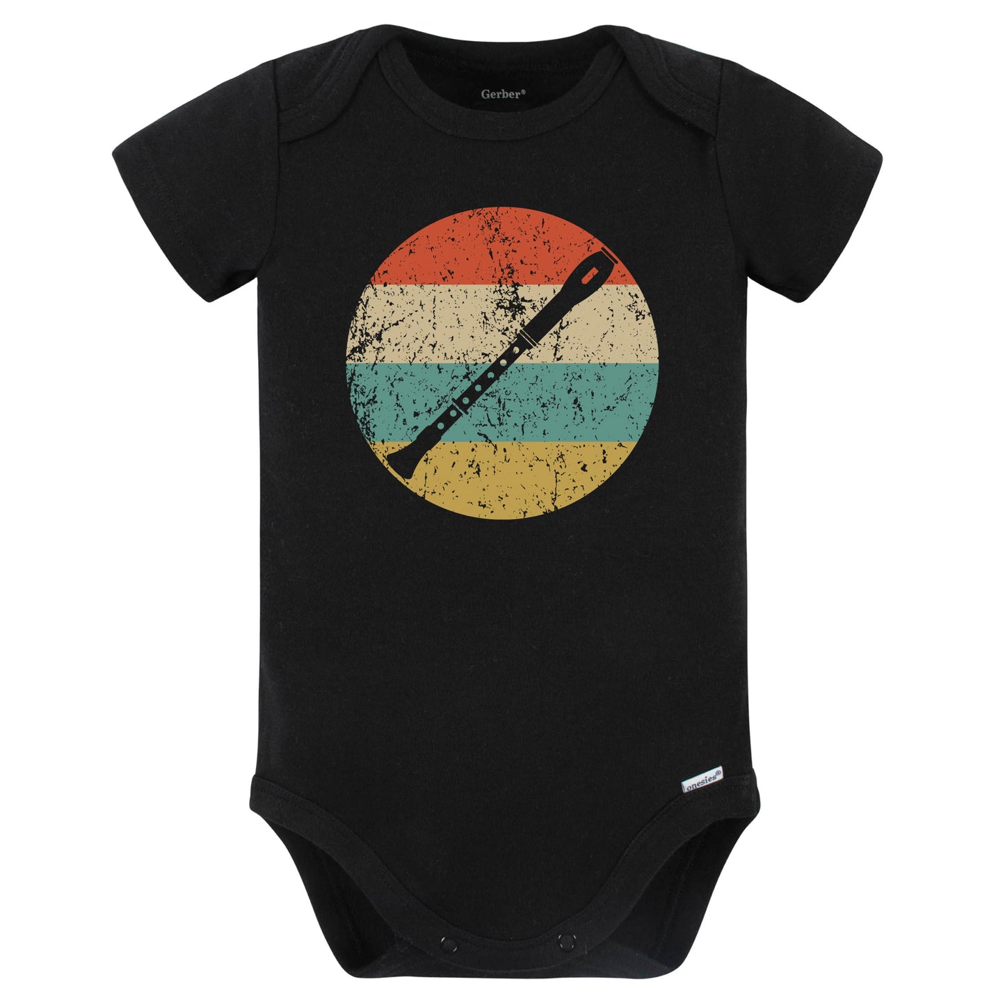 Oboe Silhouette Retro Music Musician Musical Instrument Baby Bodysuit (Black)