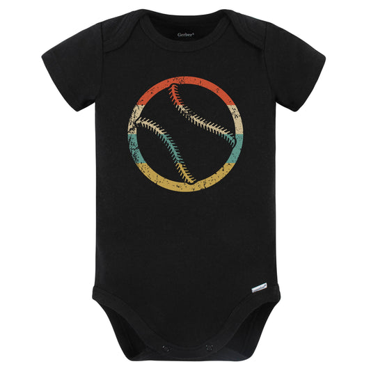 Baseball Softball Silhouette Retro Sports Baby Bodysuit (Black)