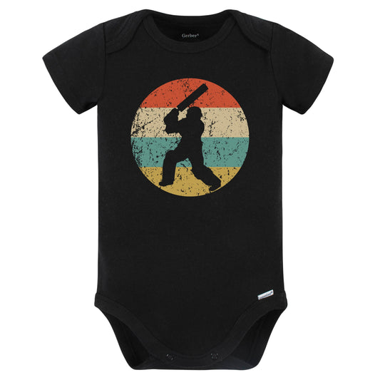 Cricket Player Silhouette Retro Sports Baby Bodysuit (Black)