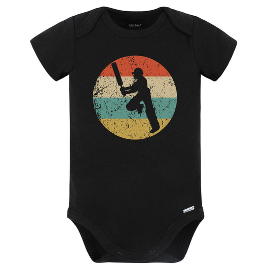 Cricket Player Silhouette Retro Sports Baby Bodysuit (Black)