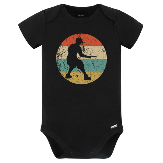 Disc Golf Player Silhouette Retro Sports Baby Bodysuit (Black)