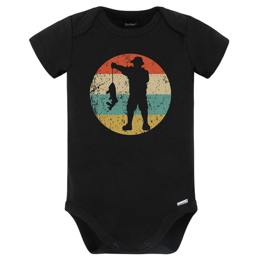 Fisherman Silhouette Retro Fishing Baby Bodysuit (Black)