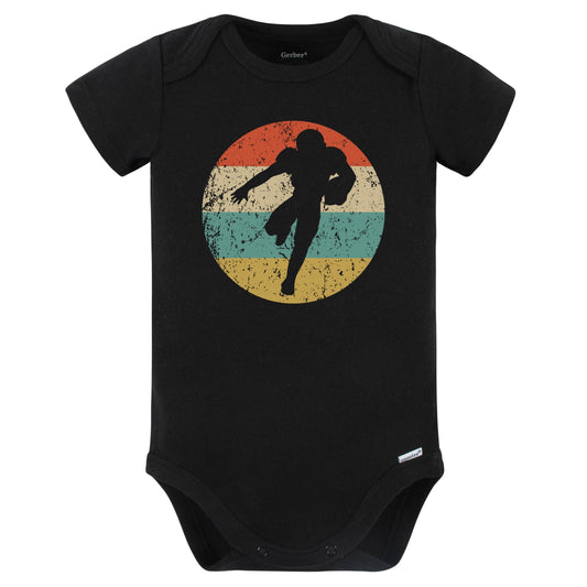 Football Player Running Back Silhouette Retro Sports Baby Bodysuit (Black)