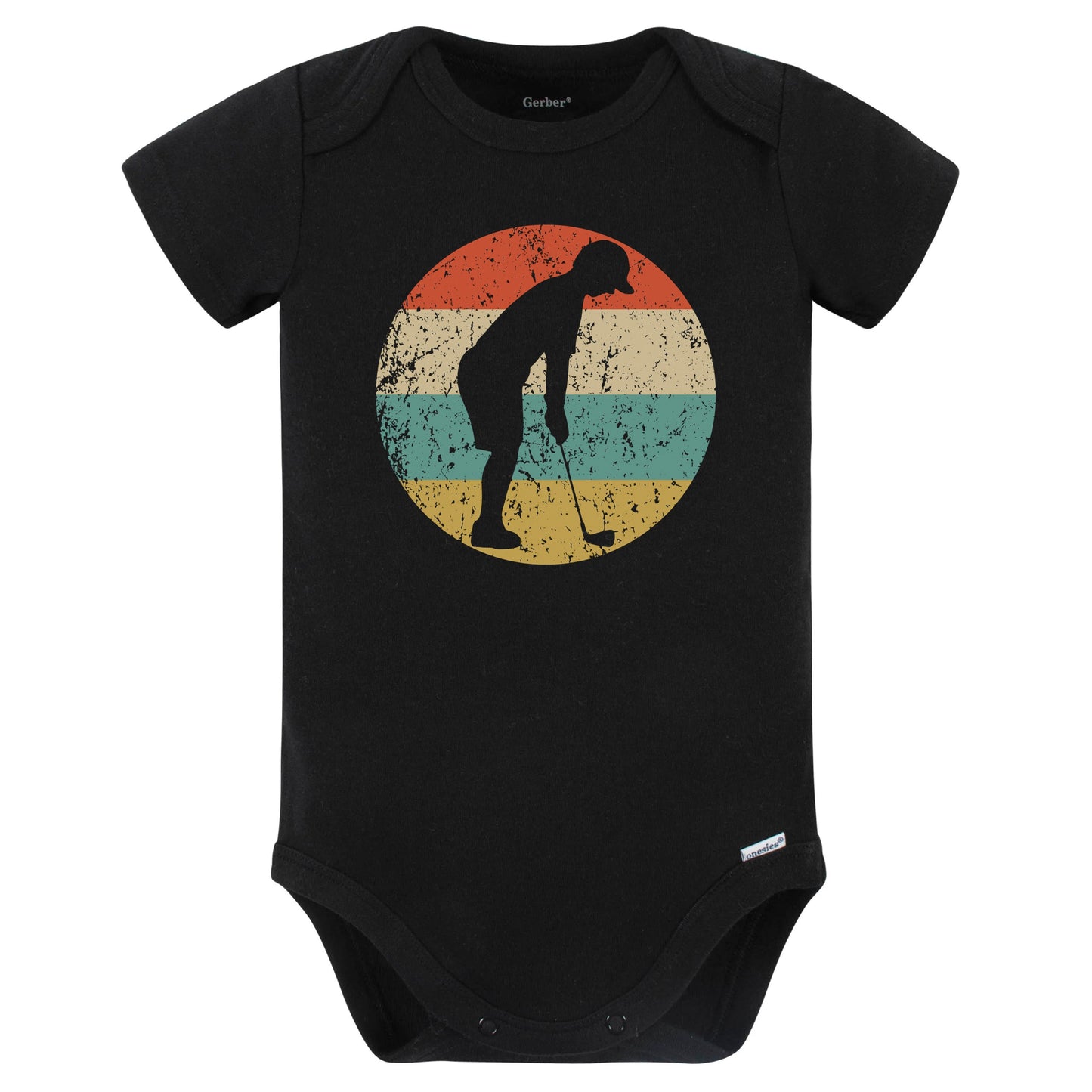 Golf Golfer Golfing Silhouette Retro Sports Baby Bodysuit (Black)