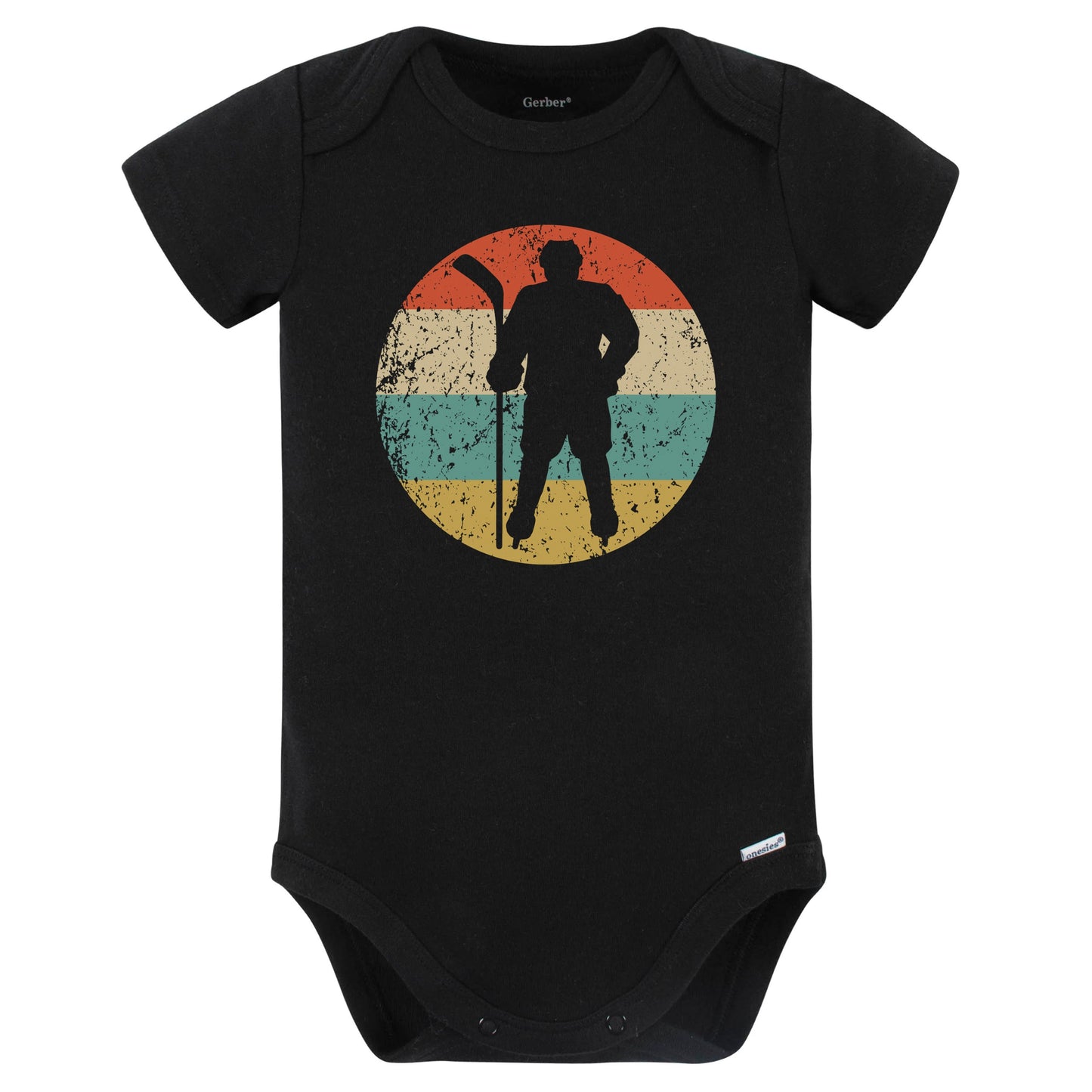 Hockey Player Silhouette Retro Sports Baby Bodysuit (Black)