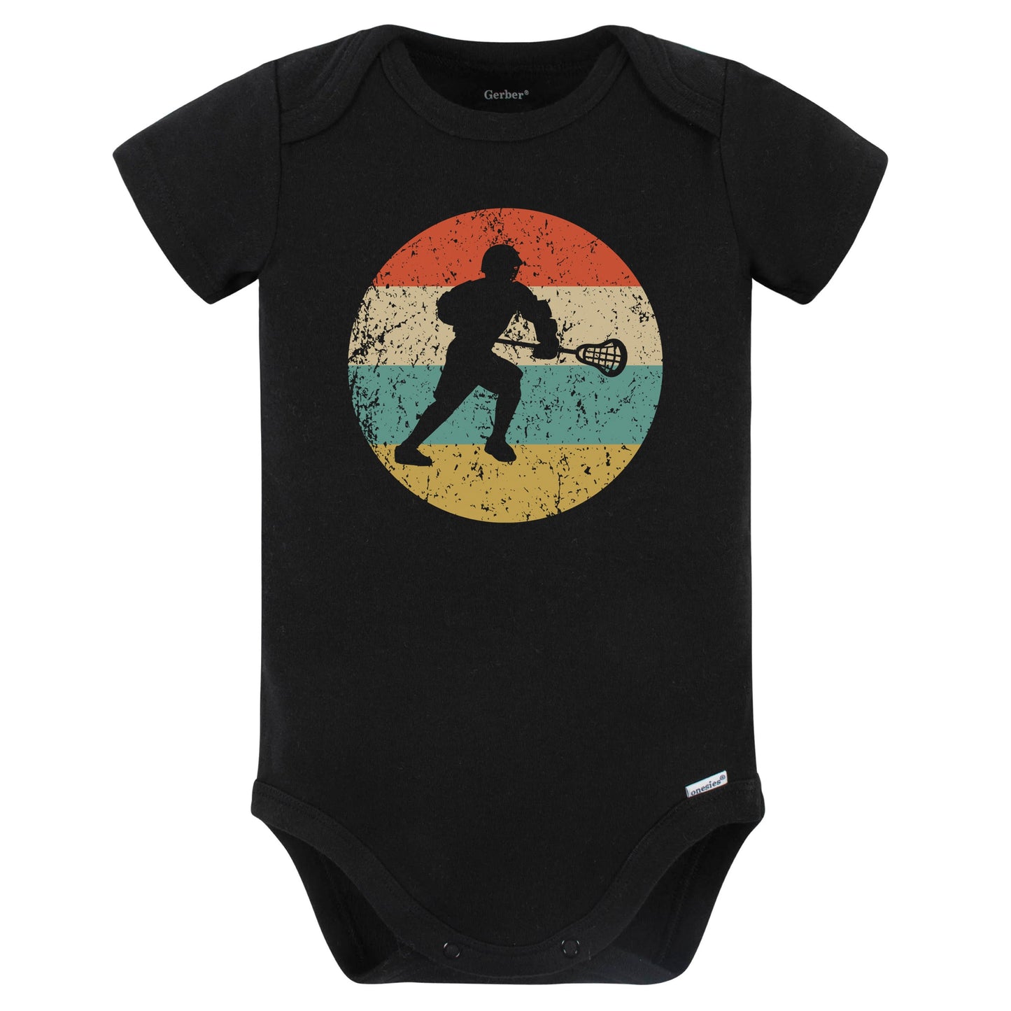 Lacrosse Player Silhouette Retro Sports Baby Bodysuit (Black)