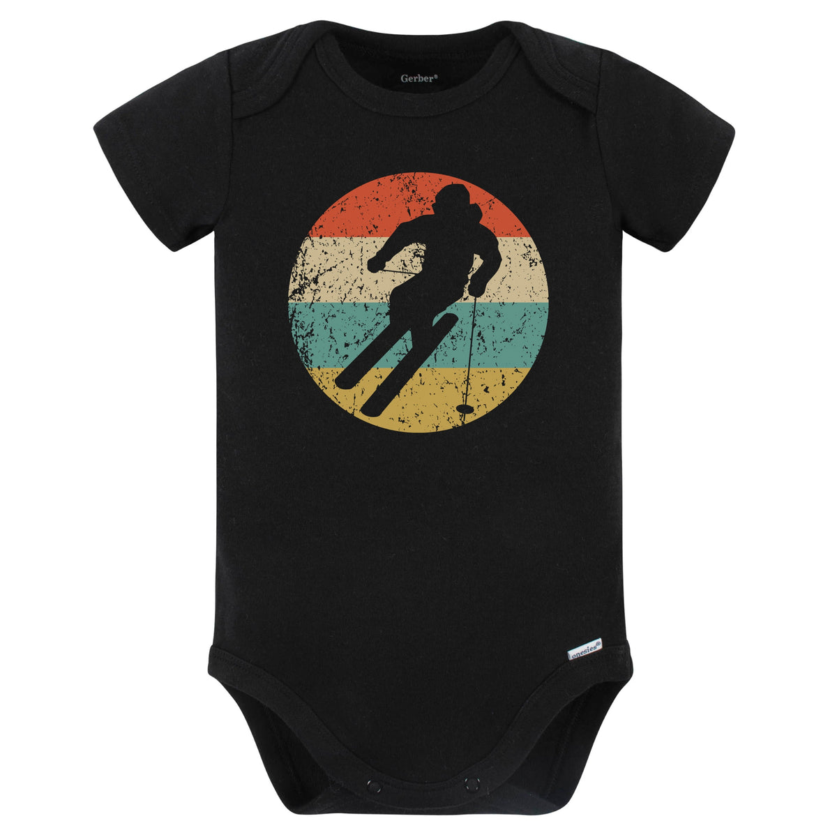 Downhill Skier Skiing Silhouette Retro Winter Sports Baby Bodysuit (Black)