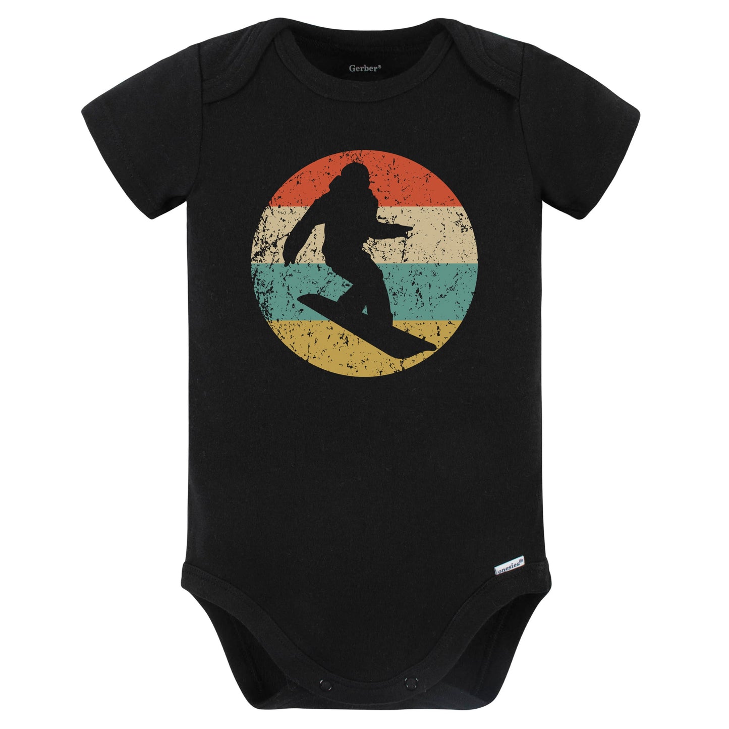Snowboarding Snowboarder Silhouette Retro Snowboard Baby Bodysuit (Black)
