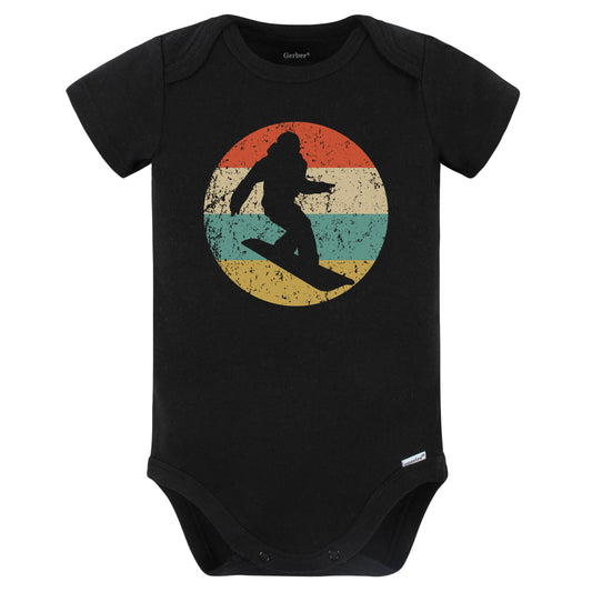 Snowboarding Snowboarder Silhouette Retro Snowboard Baby Bodysuit (Black)