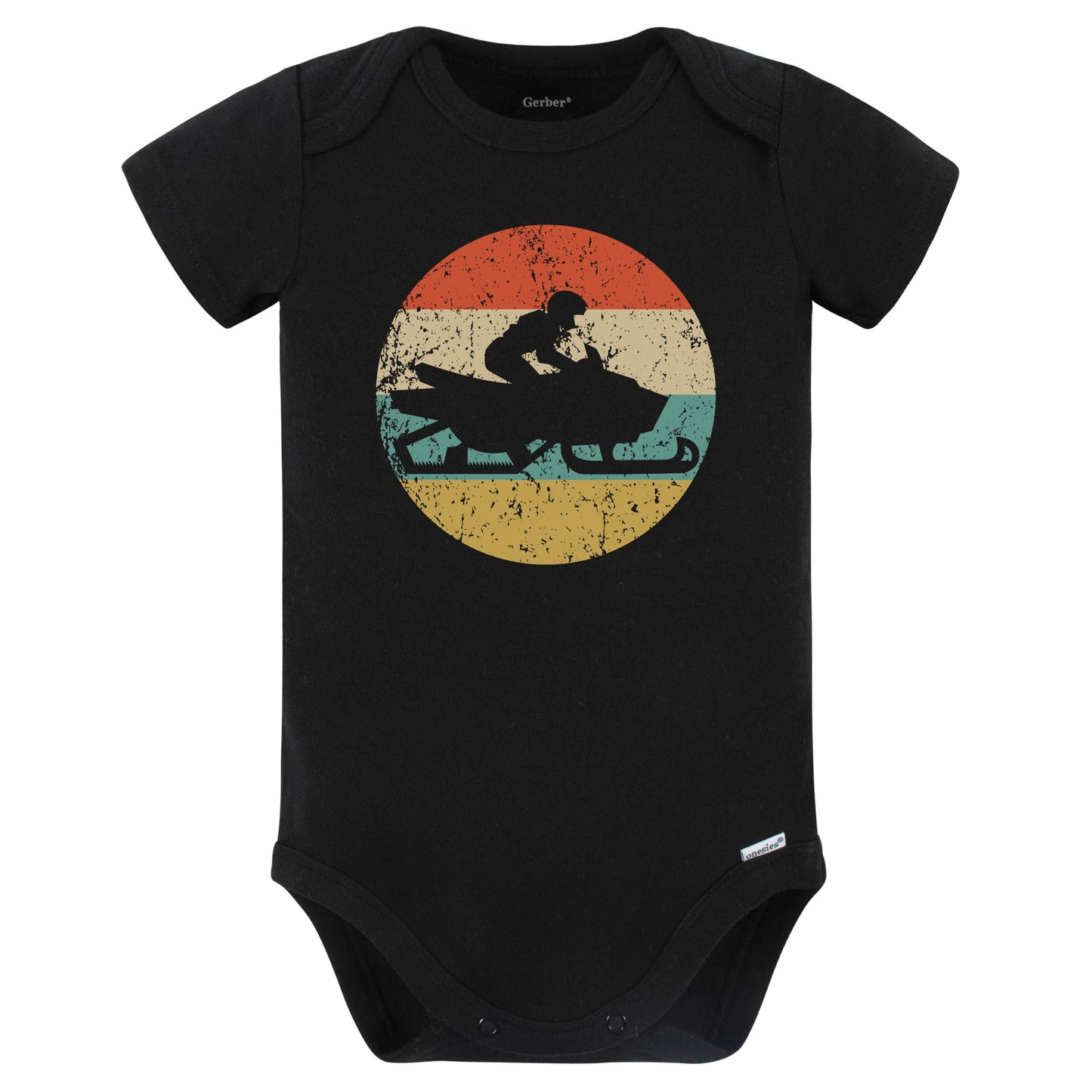 Snowmobile Snowmobiler Silhouette Retro Winter Sports Baby Bodysuit (Black)
