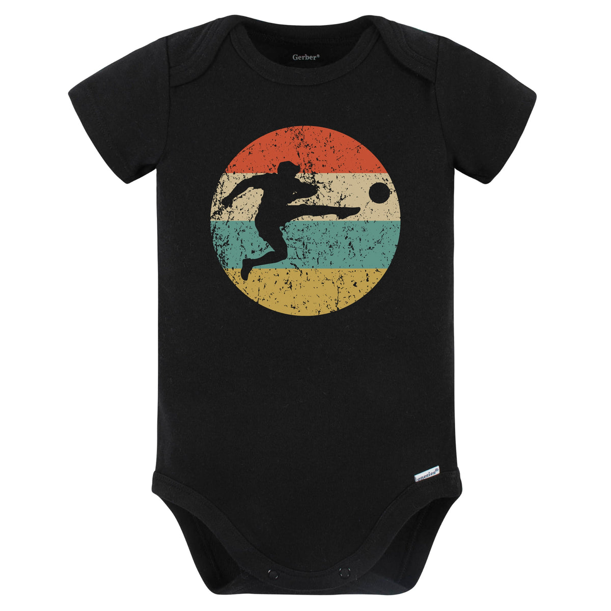Soccer Player Kick Silhouette Retro Sports Baby Bodysuit (Black)