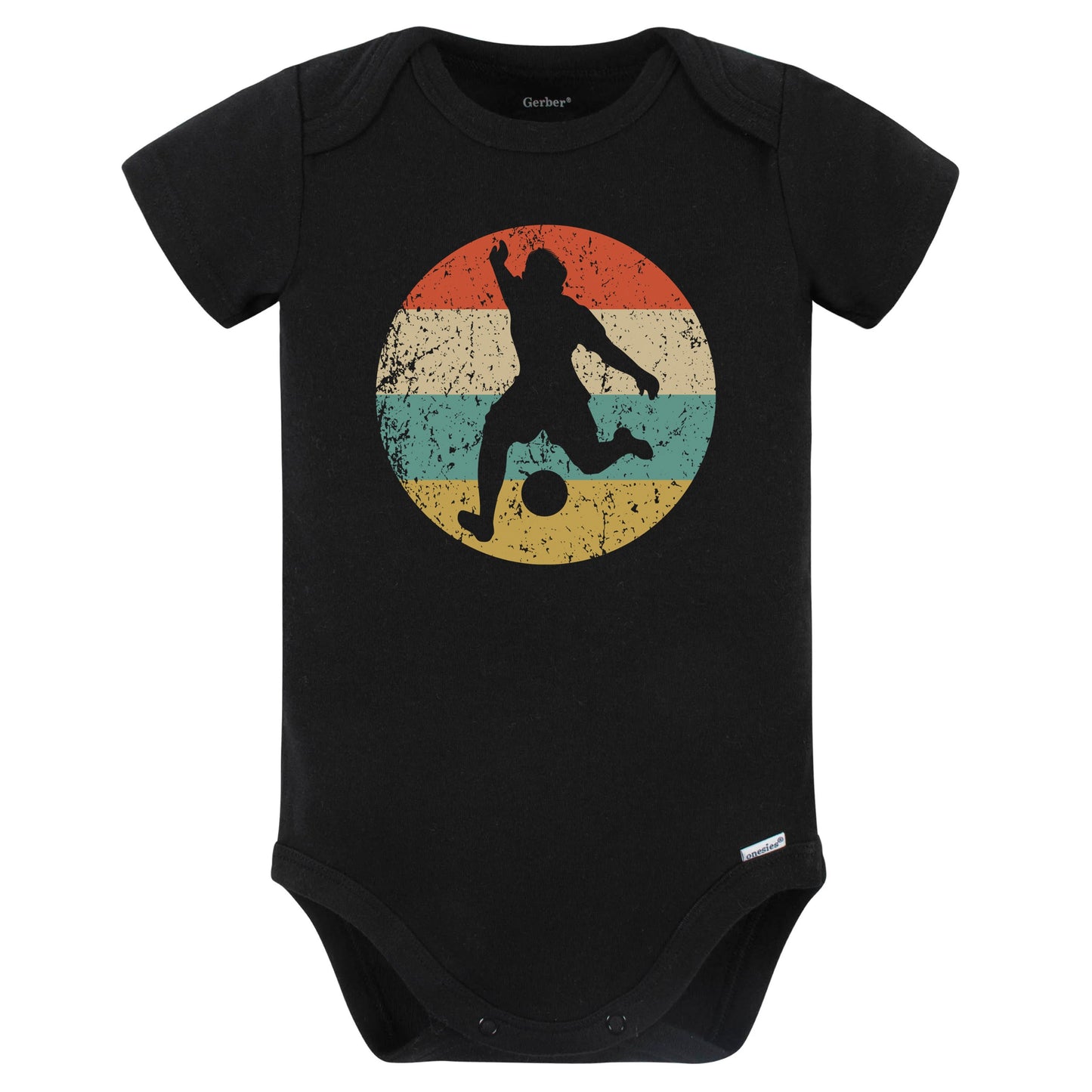 Soccer Player Kick Silhouette Retro Sports Baby Bodysuit (Black)