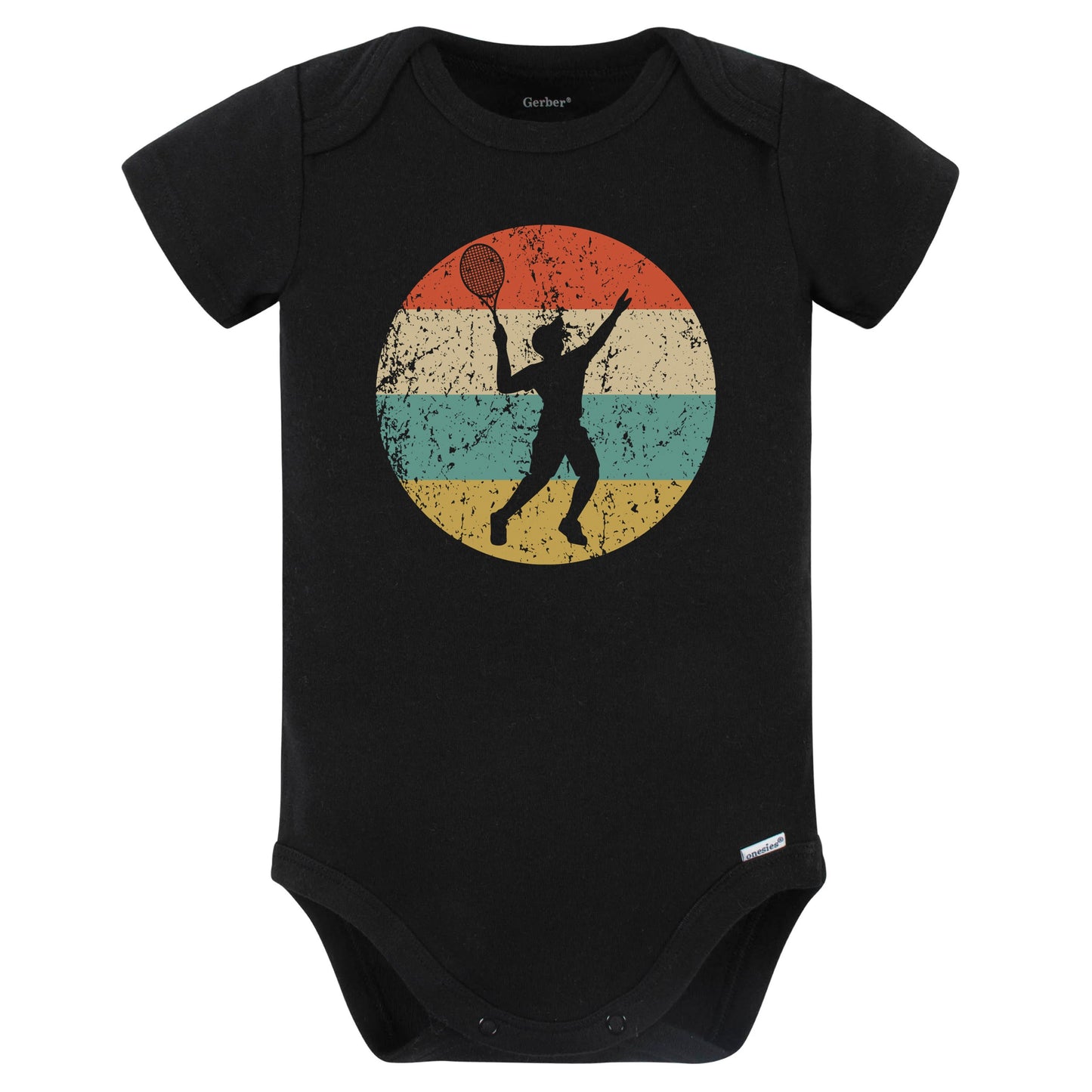 Tennis Player Serve Silhouette Retro Sports Baby Bodysuit (Black)