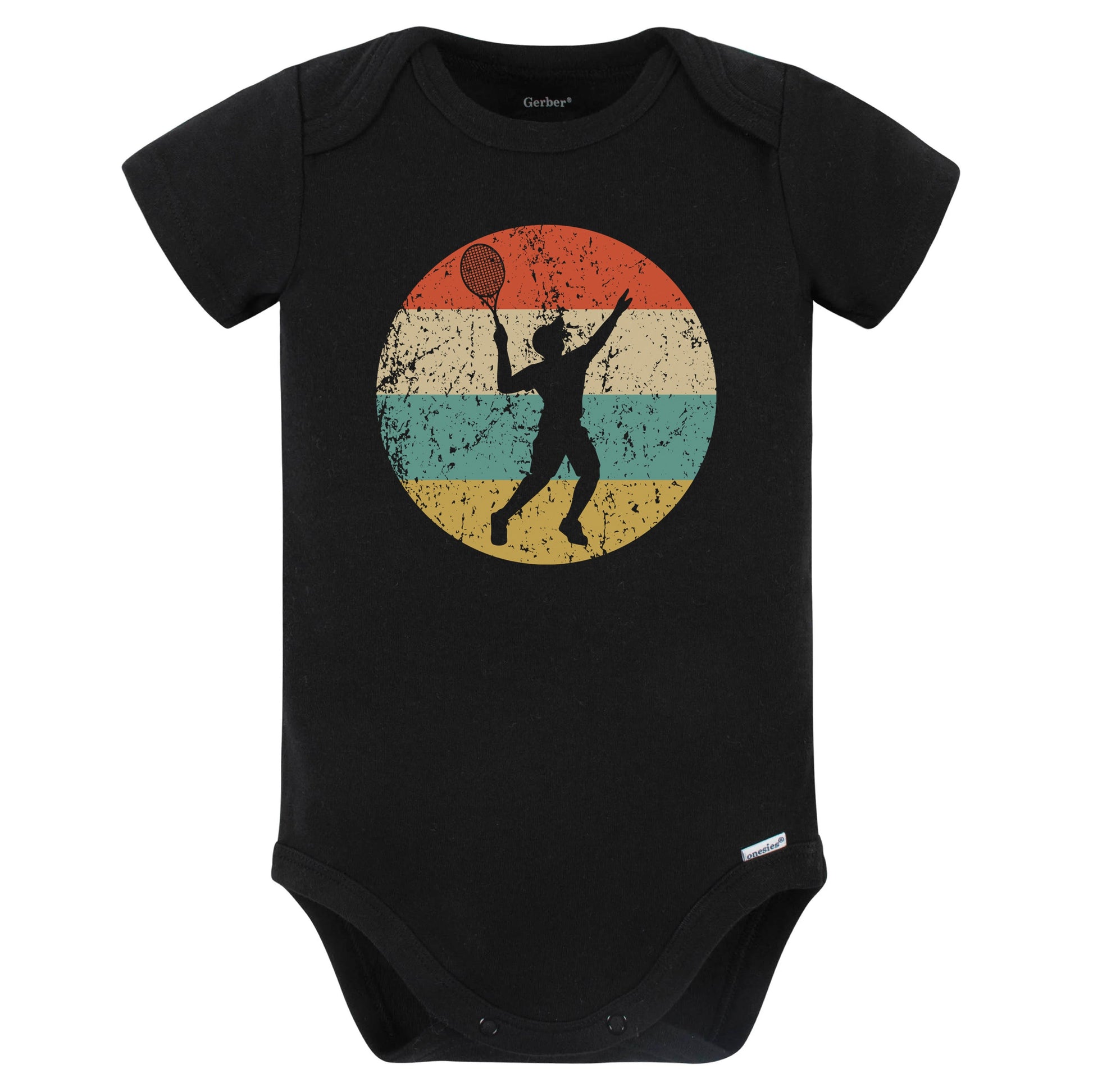 Tennis Player Serve Silhouette Retro Sports Baby Bodysuit (Black)