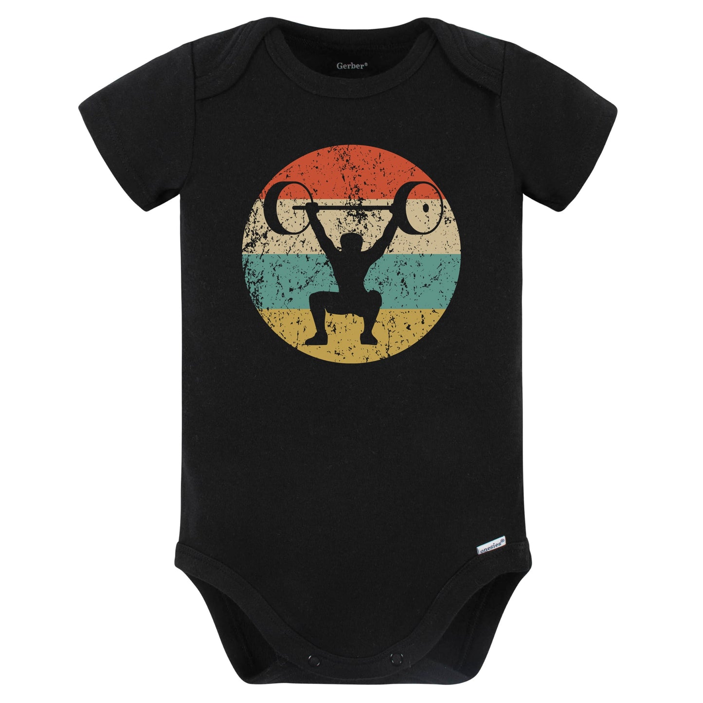 Powerlifting Weightlifter Retro Weightlifting Fitness Baby Bodysuit (Black)