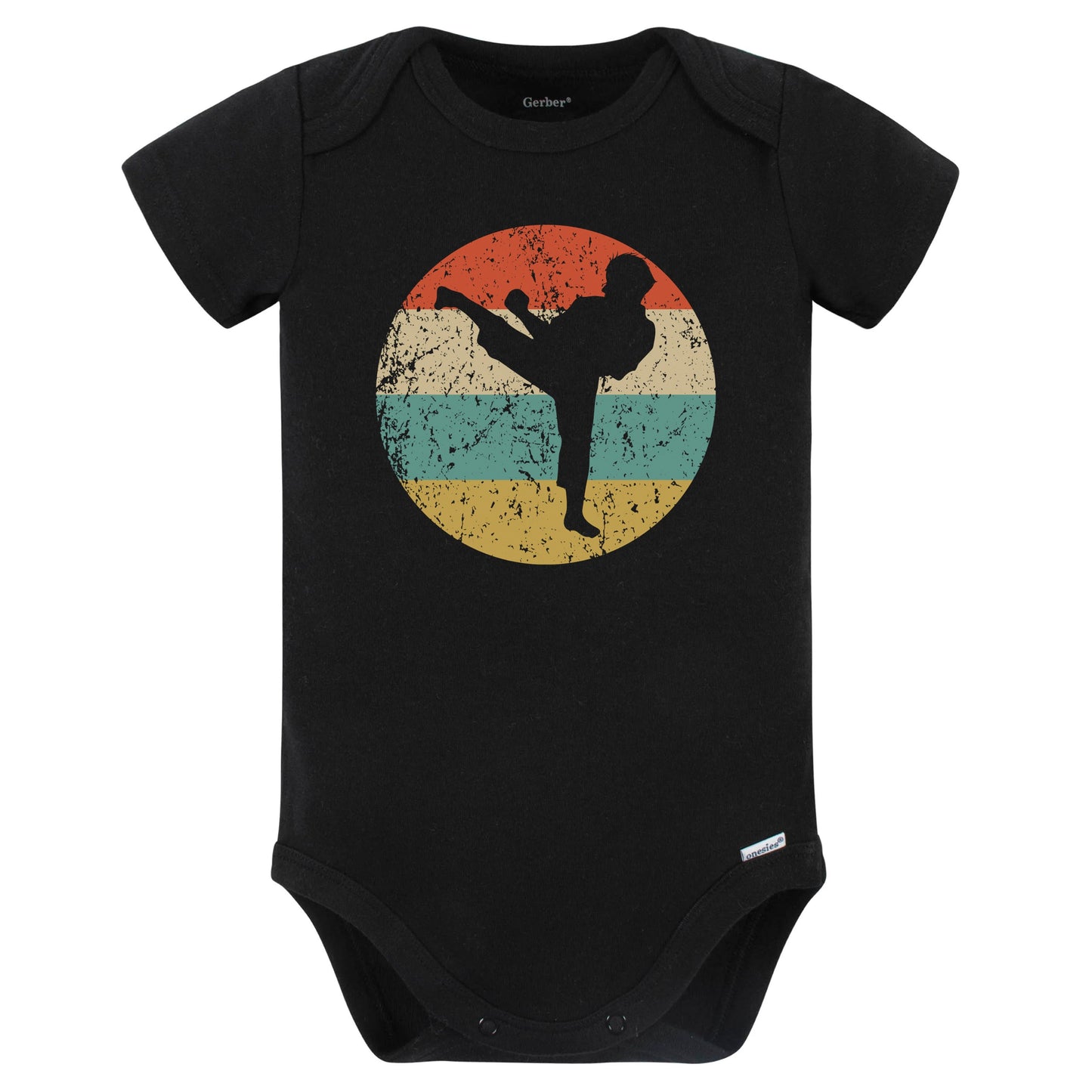 Taekwondo Karate Kick Silhouette Retro Martial Arts Baby Bodysuit (Black)