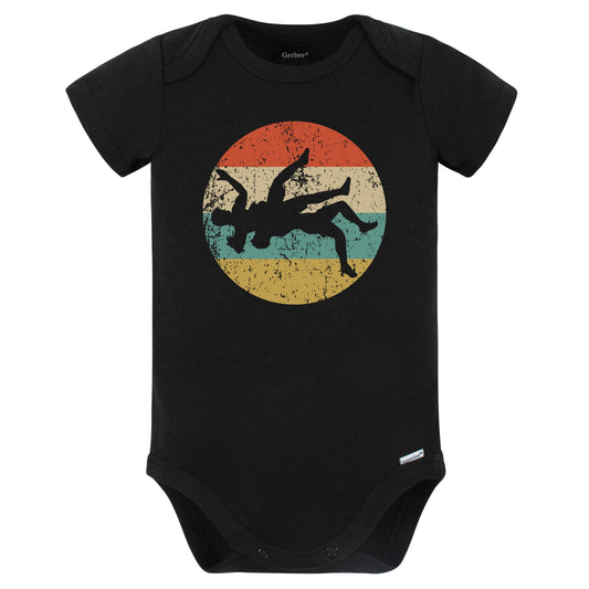 Wrestler Takedown Wrestling Silhouette Retro Sports Baby Bodysuit (Black)