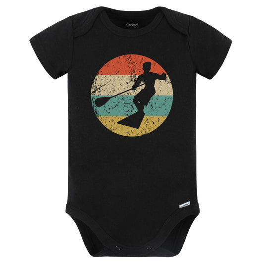 Paddleboarding Paddleboarder Silhouette Retro Water Sports Baby Bodysuit (Black)