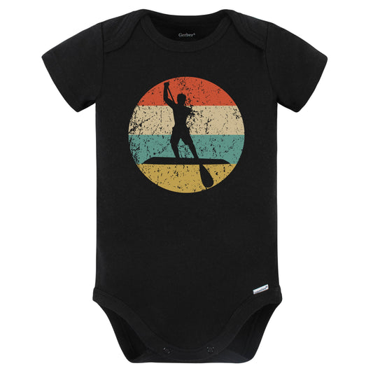 Paddleboarding Paddleboarder Silhouette Retro Paddleboard Baby Bodysuit (Black)