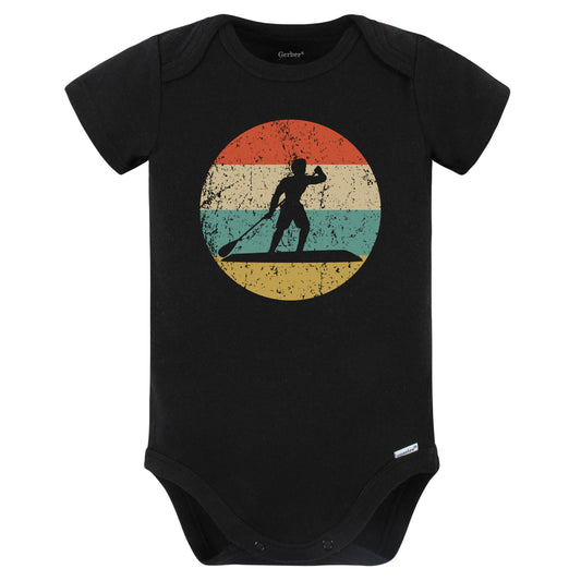 Paddleboarder Paddleboarding Silhouette Retro Paddleboard Baby Bodysuit (Black)