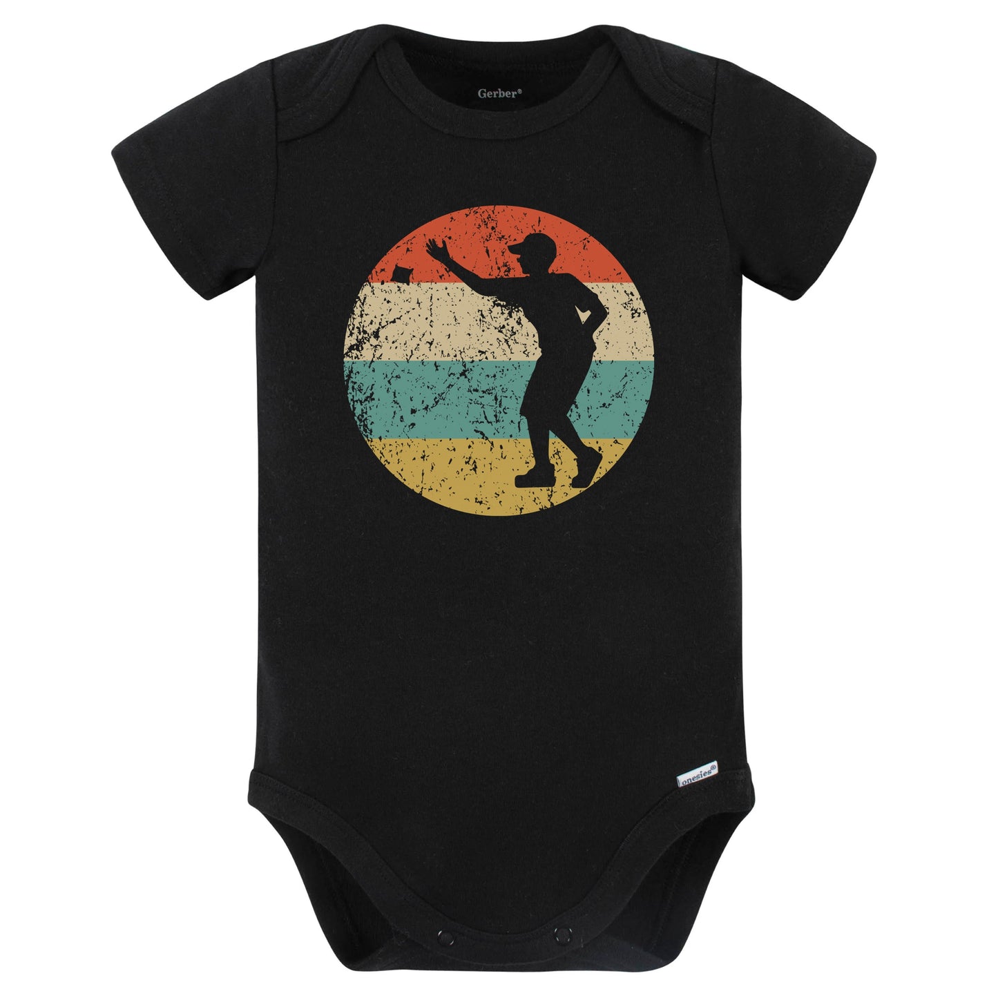 Cornhole Toss Silhouette Retro Cornhole Player Baby Bodysuit (Black)