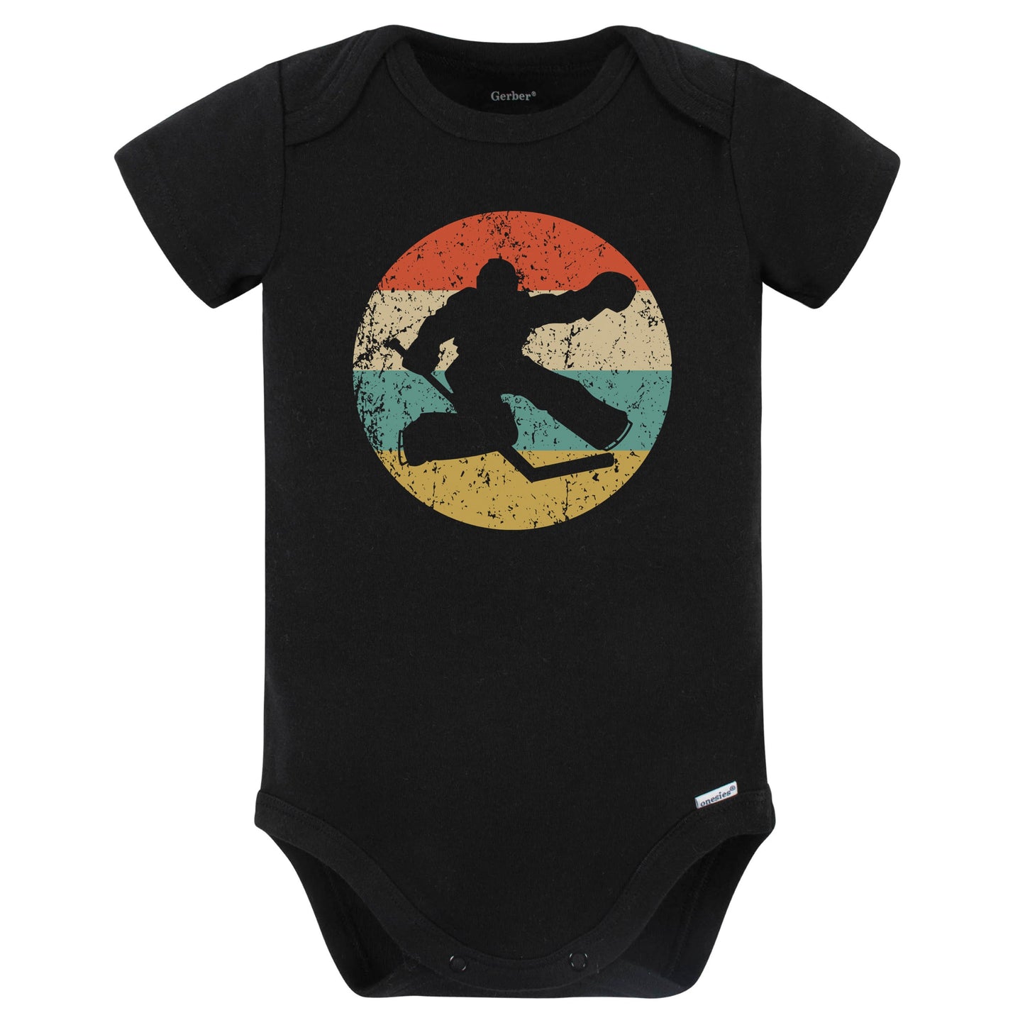 Hockey Player Goalie Silhouette Retro Sports Baby Bodysuit (Black)