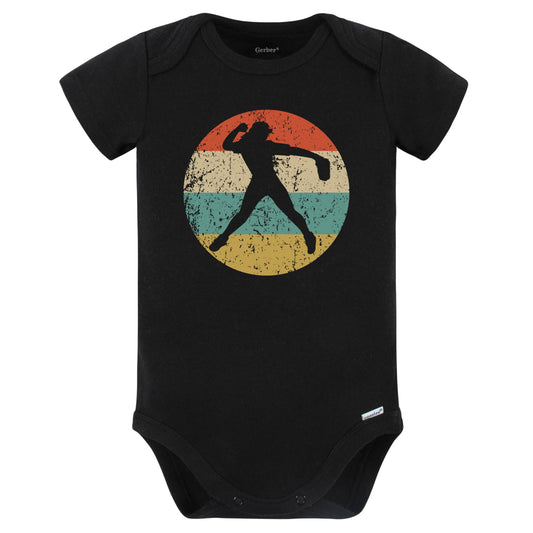 Softball Player Silhouette Retro Sports Baby Bodysuit (Black)