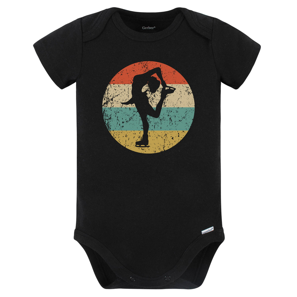 Figure Skater Silhouette Retro Figure Skating Baby Bodysuit (Black)