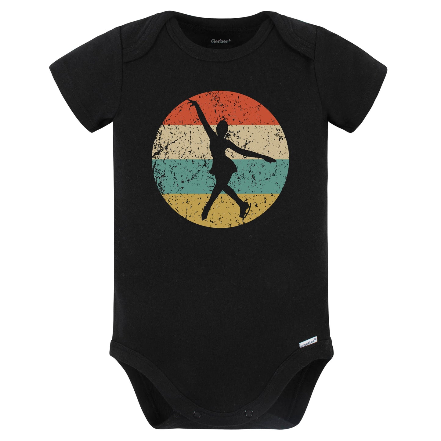 Figure Skater Silhouette Retro Figure Skating Baby Bodysuit (Black)