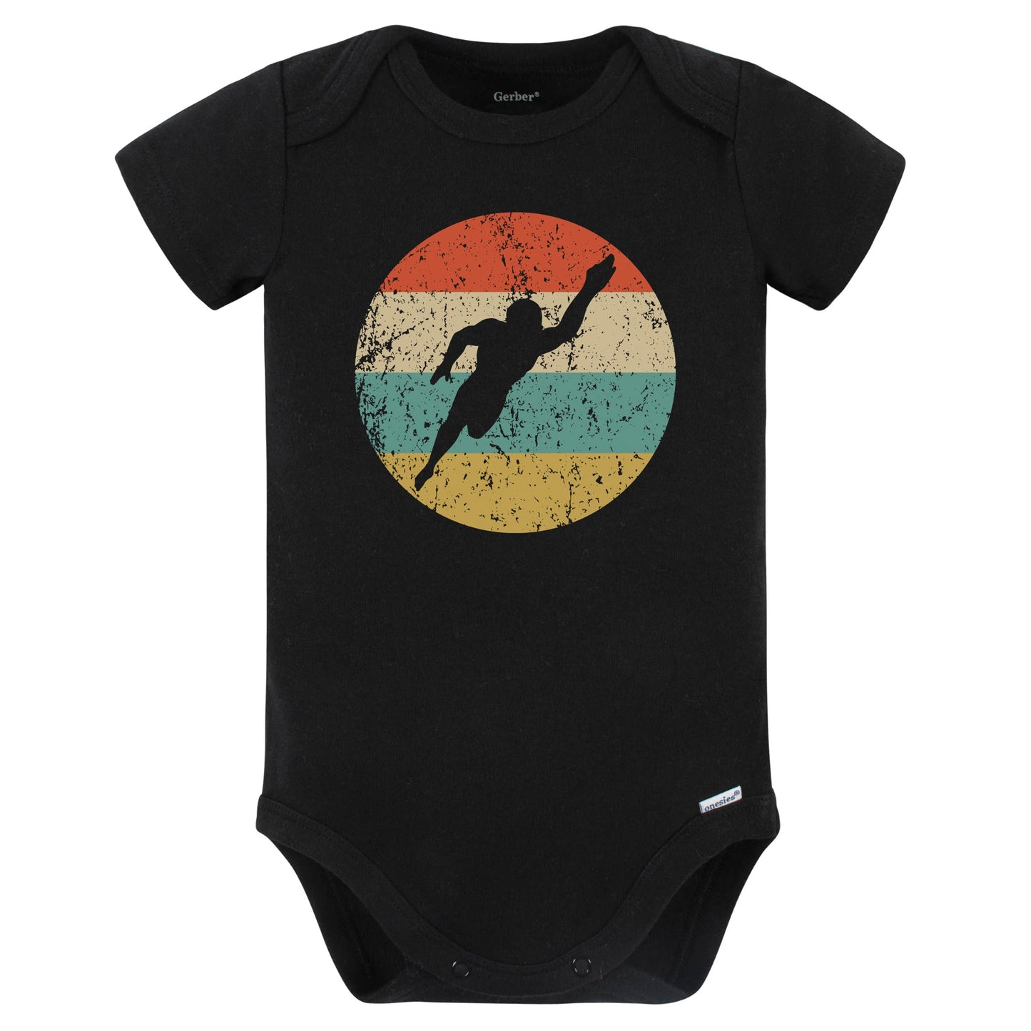 Swimmer Silhouette Retro Swimming Baby Bodysuit (Black)