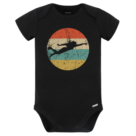 Female Swimmer Silhouette Retro Swimming Baby Bodysuit (Black)