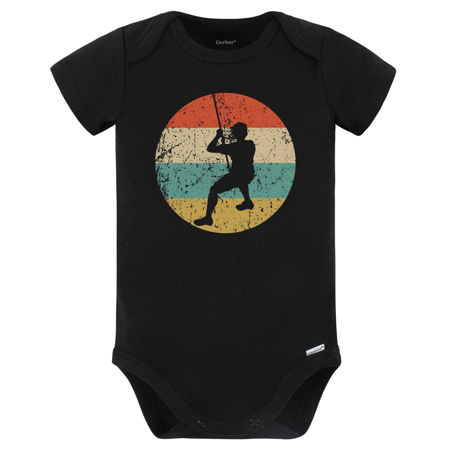 Rock Climber Rappelling Silhouette Retro Rock Climbing Baby Bodysuit (Black)