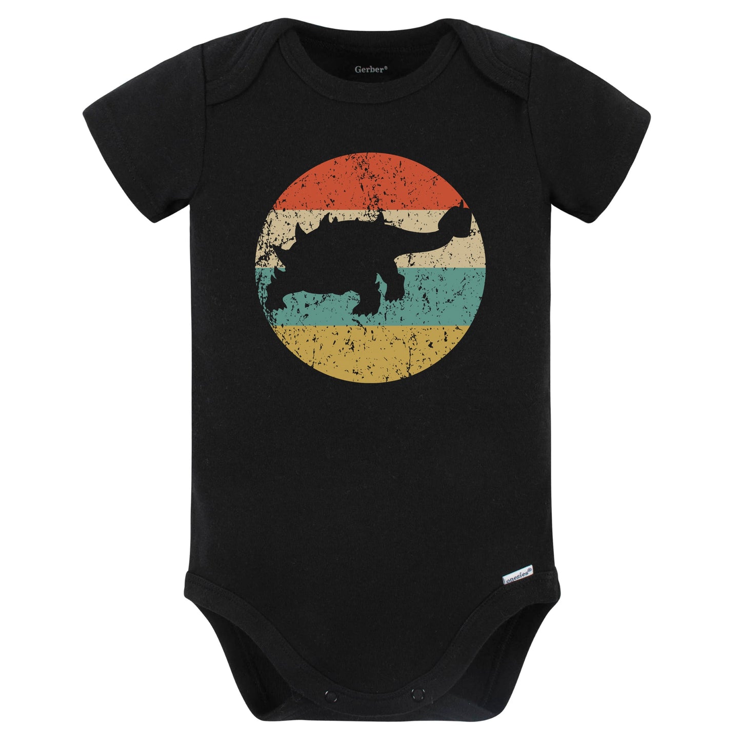 Ankylosaurus Silhouette Retro Dinosaur Baby Bodysuit (Black)