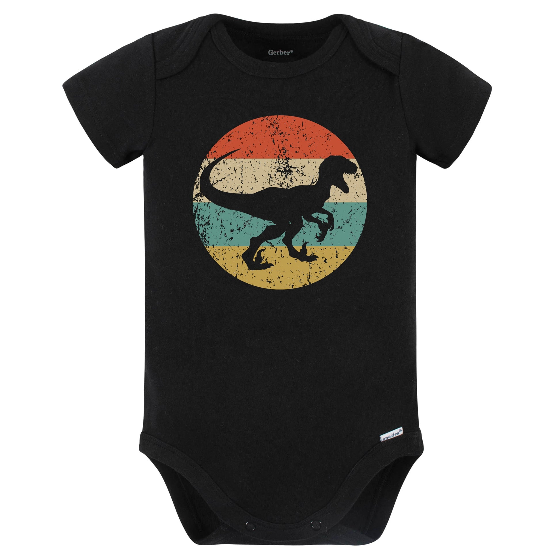 Velociraptor Raptor Silhouette Retro Dinosaur Baby Bodysuit (Black)