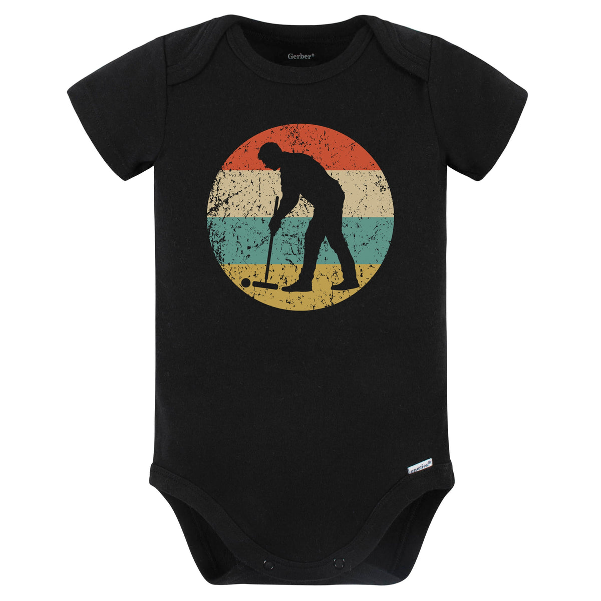 Man Playing Croquet Silhouette Retro Croquet Baby Bodysuit (Black)