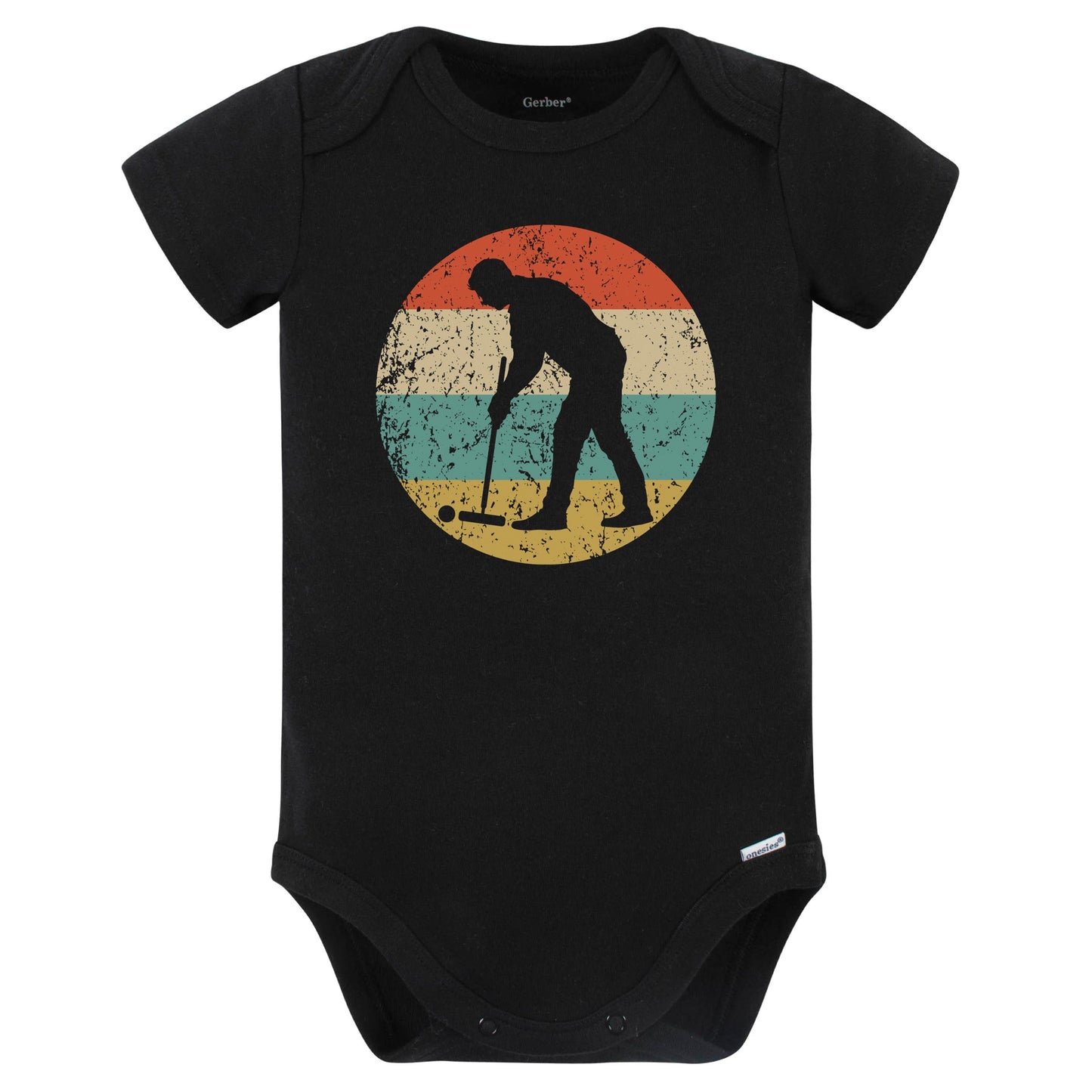 Man Playing Croquet Silhouette Retro Croquet Baby Bodysuit (Black)