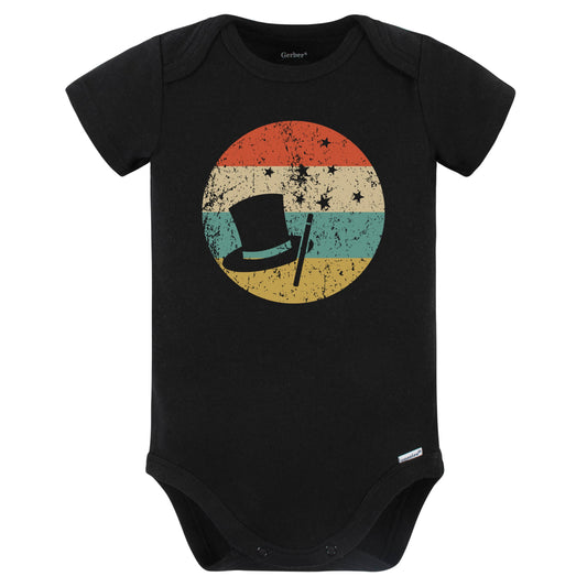 Top Hat Magic Wand Icon Retro Magician Baby Bodysuit (Black)