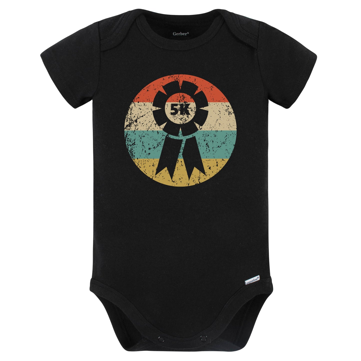 5K Race Finisher Ribbon Icon Retro Running Baby Bodysuit (Black)