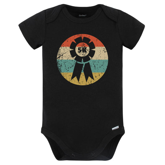 5K Race Finisher Ribbon Icon Retro Running Baby Bodysuit (Black)