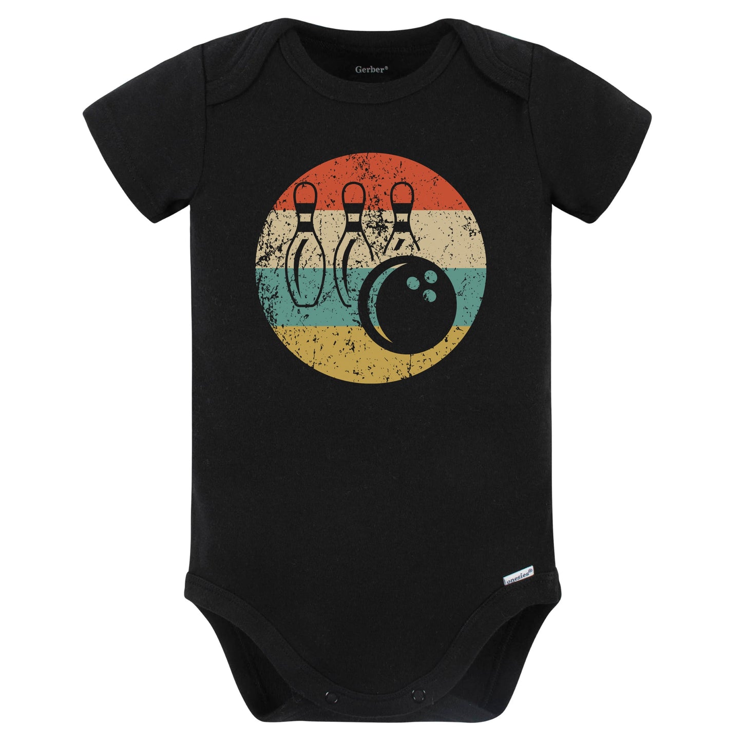 Bowling Ball and Pins Icon Retro Bowling Baby Bodysuit (Black)